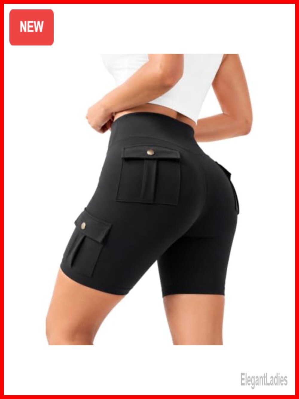 Women High Waist Cargo Biker Shorts with Pockets Tummy Control Butt Lifting